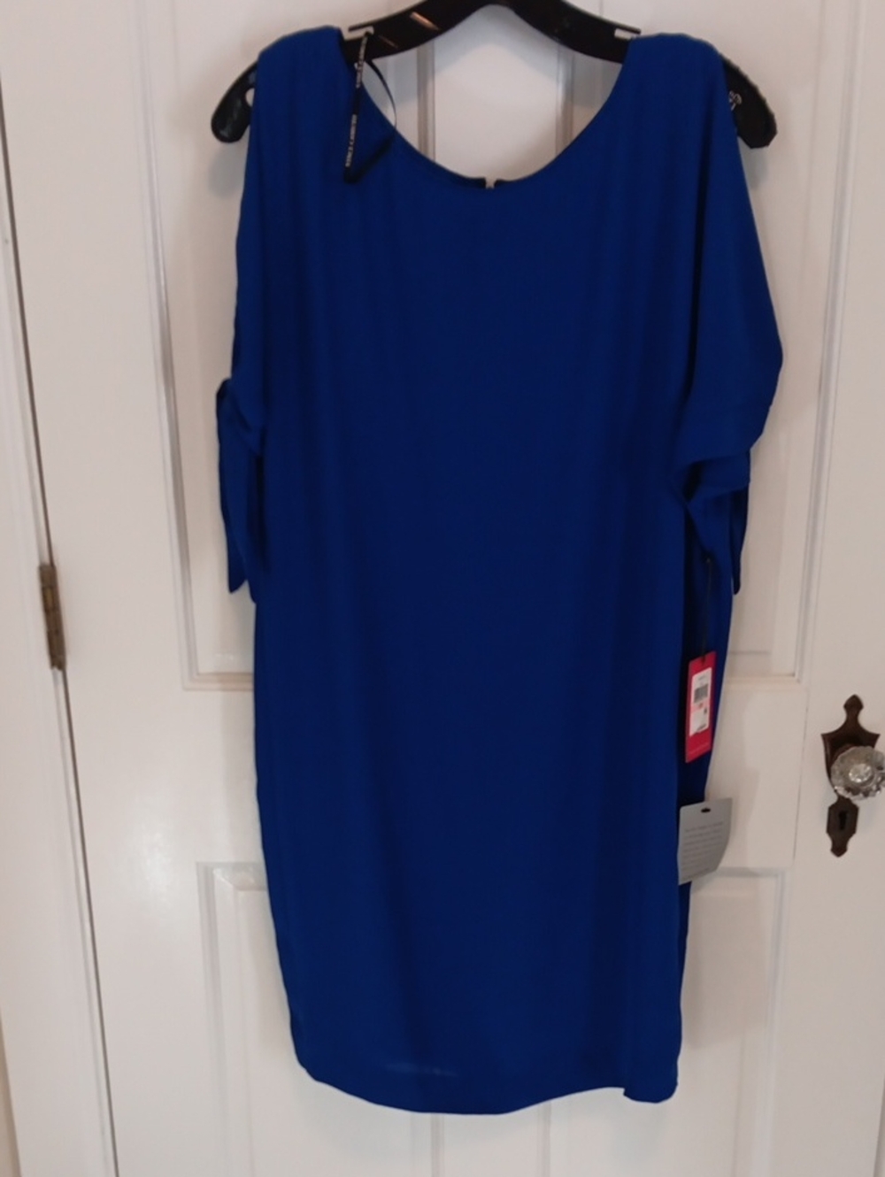 NWT Vince Camuto Royal Blue Cold Shoulder Tie Sleeve Shift Dress 10 petite